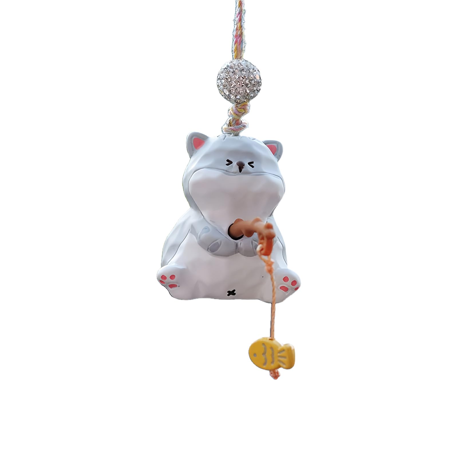 Creative Fishing Cats Car Hanging Decor Rearview Ornament for Vehicles, Funny Home Car Mirrour Hanging Accessories