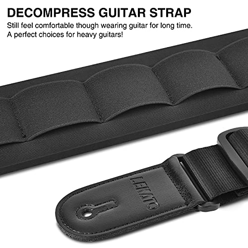 Lekato Guitar Strap, Bass Straps For Electric Guitar With 3.3" Wide Sponge Pad For Effective Decompression Padded Bass Guitar Straps Adjustable Length From 42" To 58" With 2 Safety Locks & 6 Picks #TOP4