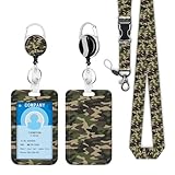camo American Flag Army ID Badge Holder with Lanyards Detachable Lanyards for ID Badges, Retractable Badge Reel with Heavy Duty Clip for Nurse Teacher Office Staff Student