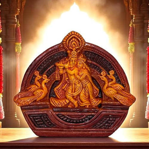 Sajawa Radha Krishna-Terracotta-Clay-Mitti-Stoneware-Idol-Murti-Figurine for Temple-Mandir-Home-Office Decoration-Wall Hanging | Table Top (H:11|B:11 CM)