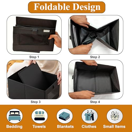 Image of JD FRESH Foldable Cloth Cover Storage Box /Wardrobe Clothes Organizer /Storage Basket /Space Saving Storage /Collapsible Clothes Organizer /Cupboard Storage Boxes for Shirts, Pants (Black Pack of 1)