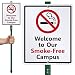 SmartSign Aluminum Sign, Legend "Welcome to Our Smoke Free Campus" with Graphic, 12" high x 9" wide sign plus 3' tall stake, Black/Red on White