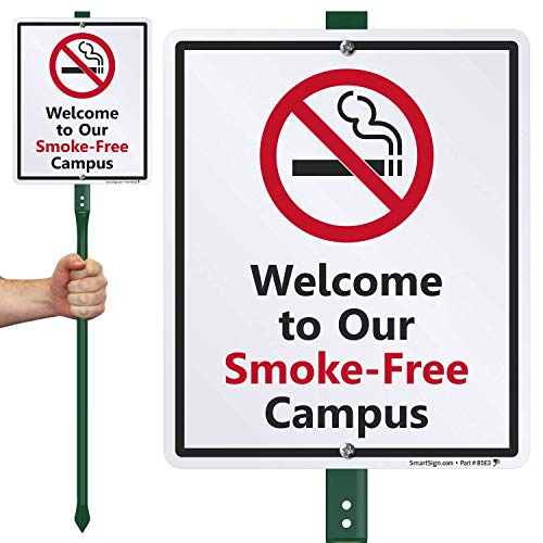 Panneau Campus sans fumée en aluminium Smartsign avec piquet de 90 cm pour signalisation extérieure