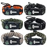 6 Stück Survival Paracord Armband – Überlebensarmbänder 5-in-1 Paracord mit outdoor Feuerstein survival, mini Kompass, Pfeife, Schirmseil & Mini-Säge, Outdoor Gadgets für Wandern, Camping & Jagd