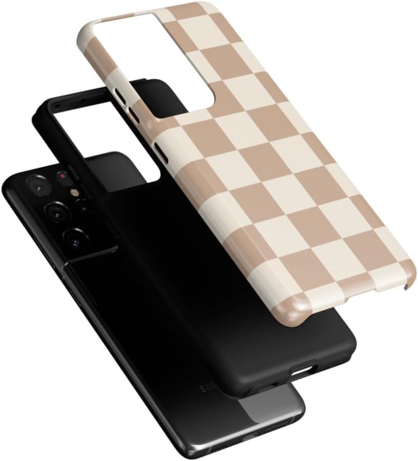 Casely Galaxy S21 Ultra Case | Fit Check | Neutral Checkerboard | Essential Slim Dual-Layer Protective Design