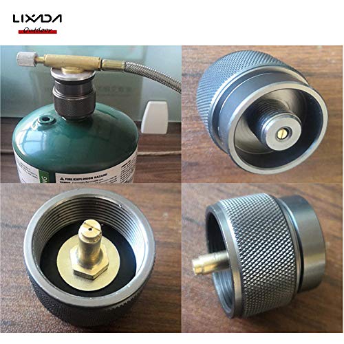 Lixada Camping Stove Adapter 1Lb Propane Small Tank Input En417 Lindal Valve Output / Propane Gas Tank Conversion Head Backpacking Stove Convert Connector, Silver #TOP6