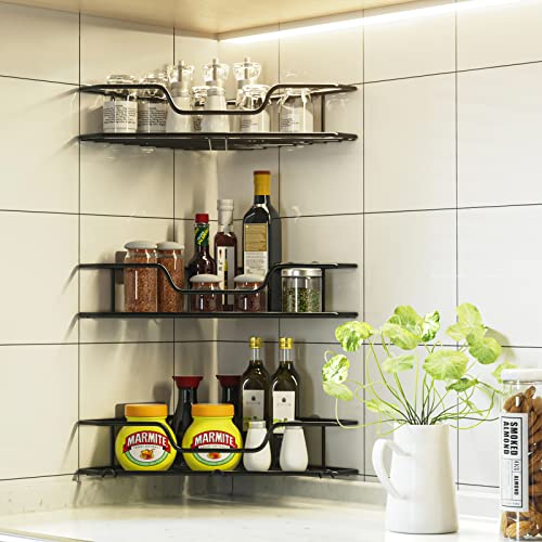 3 Pack Corner-Shower-Caddy With Soap Holder, Bathroom-Organizer Corner Adhesive-Shower-Shelf For Inside Shower-Basket-Rack, Rustproof Shower-Organizer-Storage For Bathroom Dorm-Room-Accessories-Black #TOP1