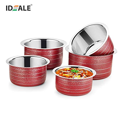 Image of Ideale Stainless Steel Patila Set, 5-Pieces, Red