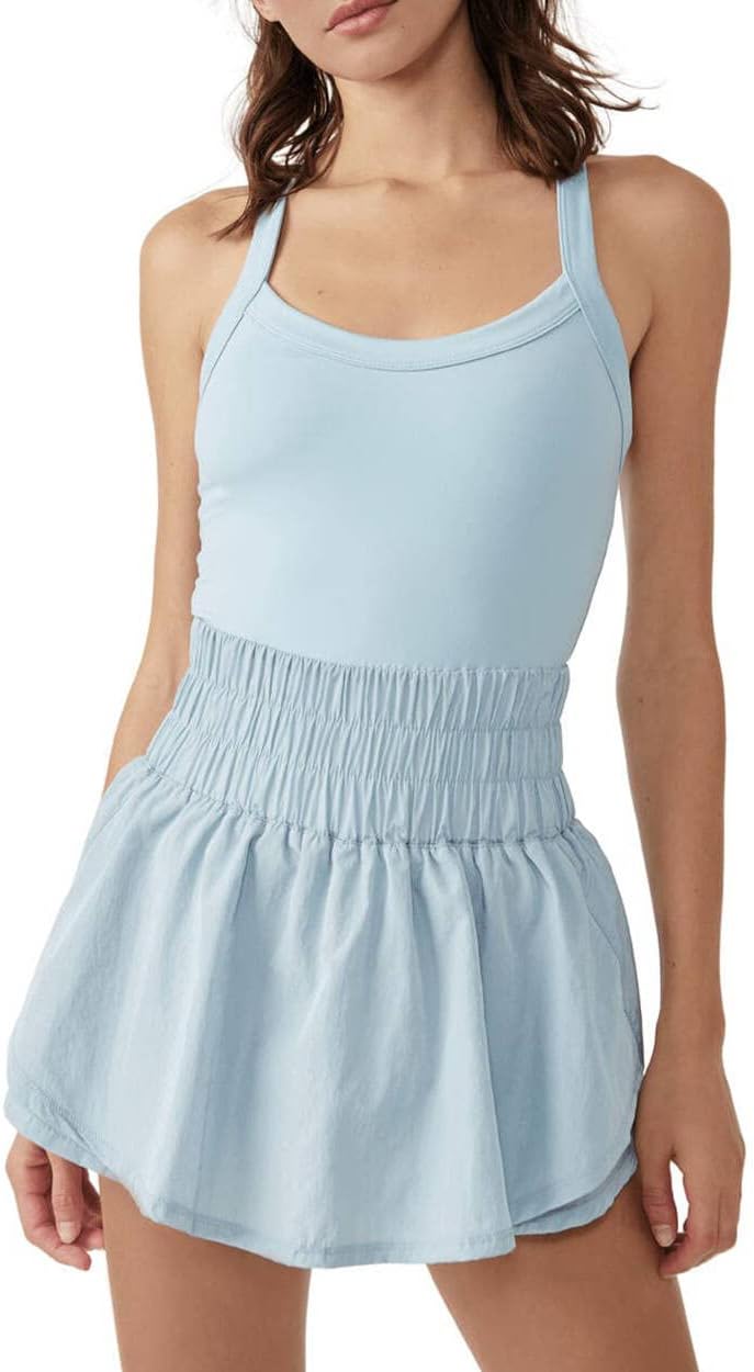 The Way Home Skortsie Tennis Dress with Shorts Underneath, Sleeveless Workout Athletic Dress Romper
