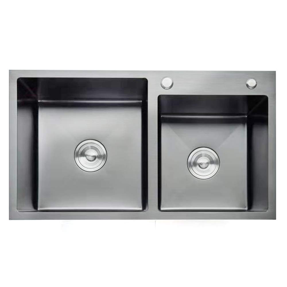 Fregadero de cocina de acero inoxidable, empotrable, fregadero doble, fregadero empotrado, fregadero doble, rectangular, con dispensador de jabón, juego de fregadero, de acero inoxidable, rectangular,