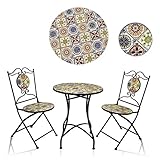 Alpine Corporation MJK148A Alpine Indoor/Outdoor Mediterranean Tile Design Set Table and Chairs Patio Seating Garden Furniture, Multicolor