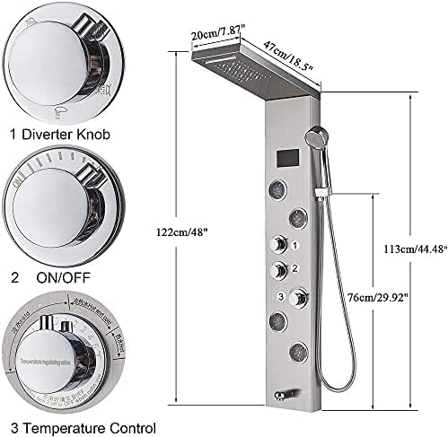 Sistema de panel de ducha para baño torre de agua con pantalla LED de temperatura y jets de masaje, acabado níquel cepillado miniatura 6