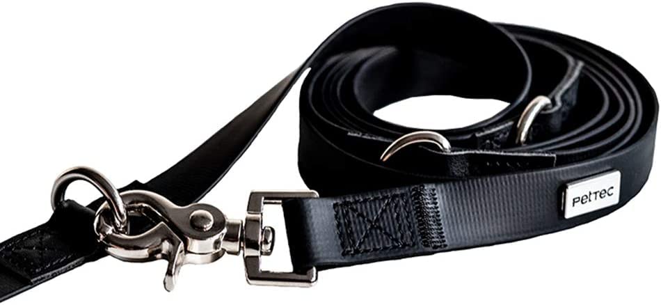 PetTec Hundeleine 2m Führleine für Hunde bis 60kg, leichte Trainingsleine/Ausbildungsleine/Trekkingleine verstellbar aus TRIOFLEX (ähnl. Biothane), wasserabweisend, Dog Lead (Schwarz)