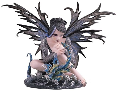 StealStreet Black Water Fairy with Baby Dragon Collectible Figurine Decor Statue