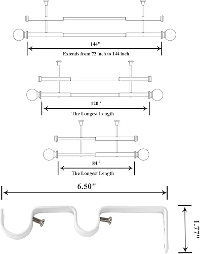 Miniatura 5 de WL.Rocaille - Barras de cortina dobles de 1 pulgada para ventanas de 48 a 84 pulgadas, juego de barras de cortina dobles telescópicas con tapa de