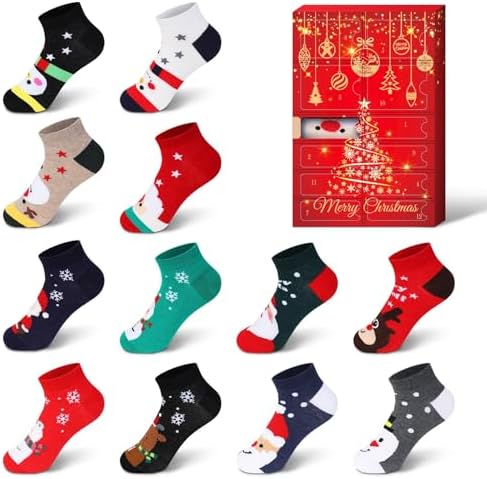 Jodimitty 12 Paare Weihnachten Socken Damen Baumwolle Socken Weihnachten Adventskalender 2026 Frauen