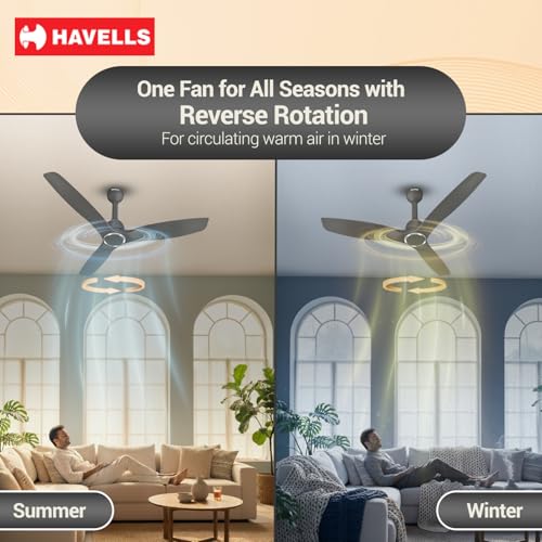 Image of Havells Stealth Slim BLDC 1200 mm Ceiling Fan | Remote Controlled, High Air Delivery Fan | 5 Star Rated, Upto 50% Energy Saving, Reverse Rotation, 2 Year Brand Warranty | (Pack of 1, Graphite)