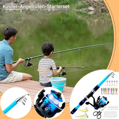 Caña de pescar para niños telescópica con carrete y aparejos de pesca completos para el lago 2