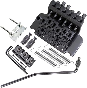Double Locking Tremolo Bridge System for 6-String Electric Guitar For Floyd Rose Type, Gold/Chrome Upgrade Kit with Vibrato Arm And Neck Lock Compatible with Strat Style Guitars Black