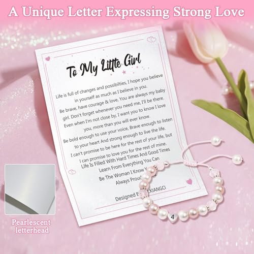 Image of Birthday Gifts for Girls Bracelets, Beaded Bracelets as 1 3 4 5 6 7 8 9 10 11 Year Old Girl Birthday Girls Presents, Adjustable Pearl Bracelet with Letter as Birthdays Girl for Daughter Niece