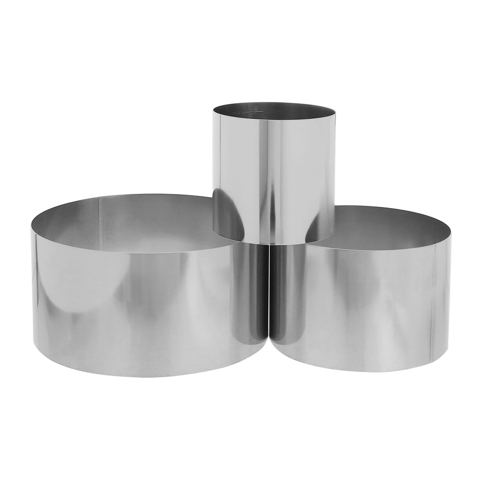 Molde Redondo de Acero Inoxidable 10cm de Altura, Set de 3 Piezas (4, 6 y 8), Anillos para Moldear Pasteles y Hornear Mousse, Utensilios para Repostería y Decoración de Tartas
