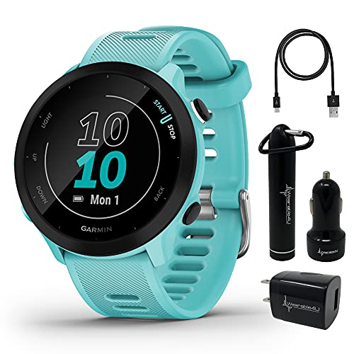 Wearable4U Garmin Forerunner 55 GPS Running 42 mm Watch with Daily Suggested Workouts, Aqua Power Pack Bundle