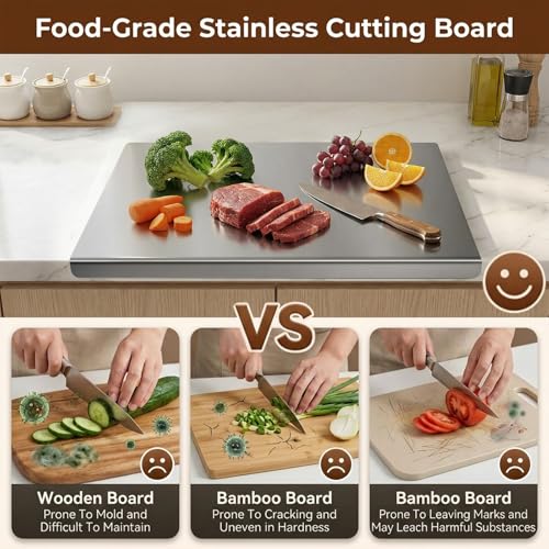 Tabla de Cortar de Acero Inoxidable 304, con Borde Elevado y Ranura para Jugos, para Preparación Diaria de Alimentos (40 cm x 30 cm) miniatura 2