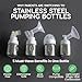 Pair of 2 Stainless Steel Breastmilk Pumping & Storage Bottle: 5+oz Breast Milk Bottle for Collection and Feeding, Leakproof, Dishwasher-Friendly, Fits w speCtra, Philips Avent, Cimilre