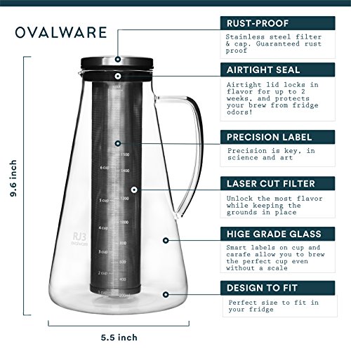 ovalware Airtight Cold Brew Iced Coffee Maker (& Iced Tea Maker) with