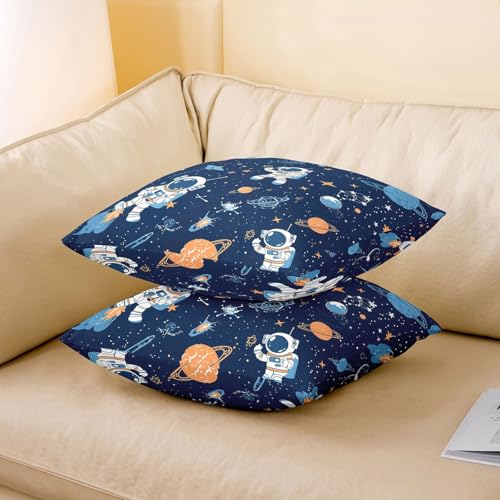 Housse coussin bleu doux Loussiesd imprimé fusée 3D déco espace 40x40