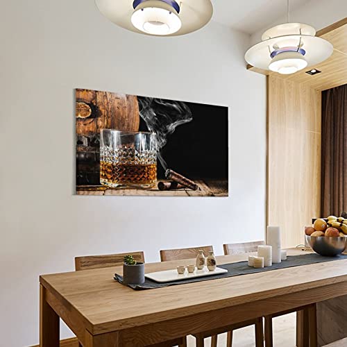 Bourbon Barrel And Cigar Wall Art Beer And Wine Glass Poster Canvas Art Poster Wall Art Picture Print Modern Family Bedroom Decor 24X36Inch(60X90Cm) Frame-Style #TOP2