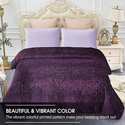 Jyk Luxury Fleece Plush Blanket 3.5 Lb, 1 Ply, Korean Mink Blanket Queen 75" X 91" - Super Soft And Warm, Lightweight And Cozy Fuzzy Solid Color Embossed Fleece Blanket For Bed (Purple) #TOP1