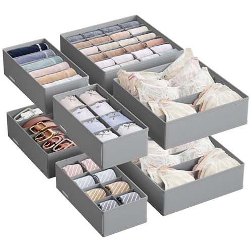 SONGMICS 8 Drawer Dividers Foldable Underwear Organizer for Bras Panties Socks and Ties Fabric Storage Boxes for Wardrobes Dove Grey RUS008G01