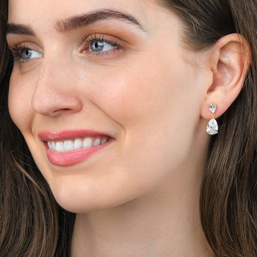 925 Sterling Silver Teardrop Earrings for Women with Colored and White Cubic Zirconia, Sterling Silver Drop Earrings for Women, Elegant Silver, Gold or Rose Gold Dangle Earrings,2