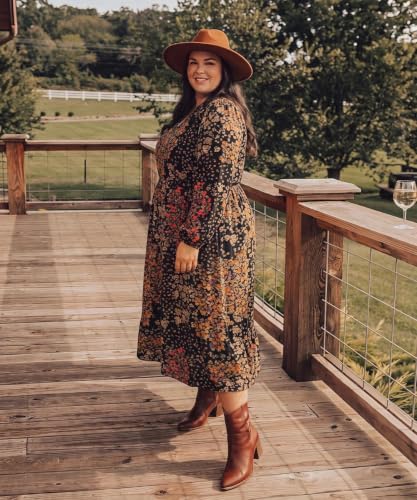 Image of TIYOMI Womens Plus Size Dresses Fall Long Sleeve Maxi Dresses V Neck Floral Spring Party Dress with Pockets XL-5XL (14W-28W)