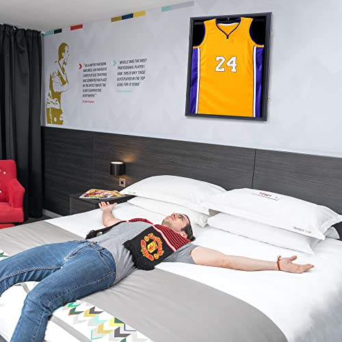 Image of Grintus Jersey Frame Display Case Jersey Display Case Jersey Shadow Box with Uv Protection Acrylic and Hanger for Baseball Basketball Football Soccer Hockey Sport Shirt and Uniform,Black-2 Pack