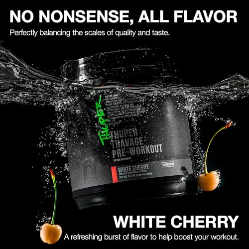 Image of RAW Thuper Thavage Pre Workout Powder - High-Stim Preworkout with Creatine, Beta Alanine, L-Citrulline & Caffeine - Chris Bumstead Gym & Fitness Supplement for Men & Women - White Cherry