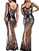 Women 1920s Formal Dress Tassels Sleeve Sequins Gatsby Maxi Evening Gown (S, Black&Gold)