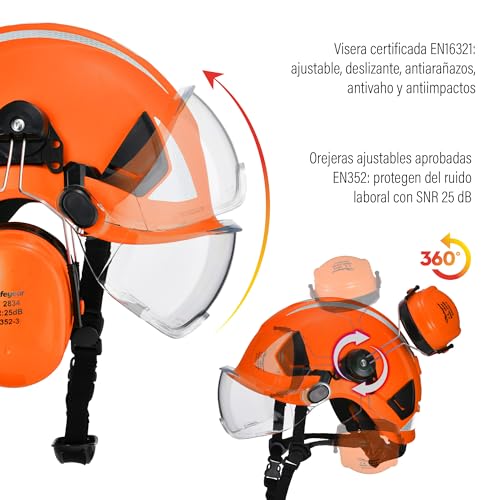 Miniatura 2 de Safeyear Casco De Protección Para Adultos Con Gafas Protectoras Contra Arañazos, Orejeras, Casco De Seguridad Abs En397, Correa De Barbilla, Correa Reflectante Y Orificios De Ventilación