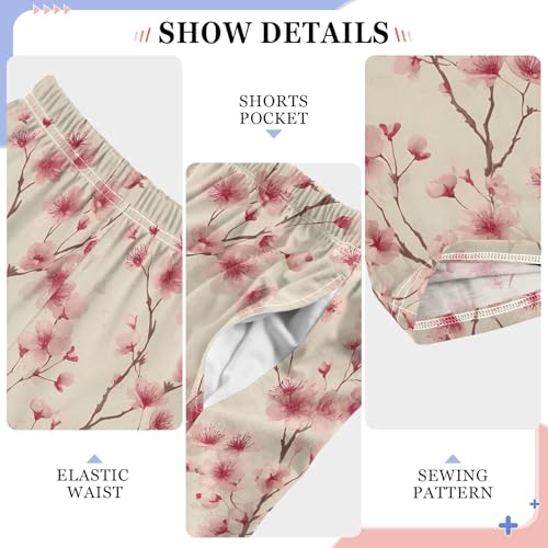Pajama Pants Lounge Sleep PJ Bottoms Sleepwear Elastic Waist Drawstring S Cherry Blossom4