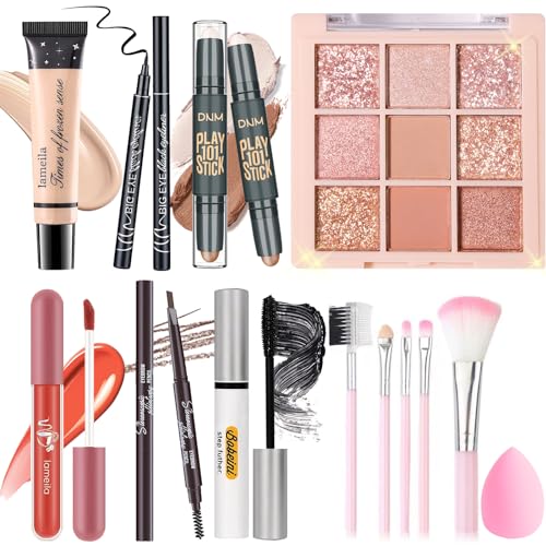 YBUETE Makeup Set Kit for Women Girls Teens, Makeup Present Set, Includes 9 Color Eyeshadow, Counter Stick, Foundation, Eyebrow Pencil, Eyeliner, Mascara, Lip Gloss, 5Pcs Brushes, Sponge