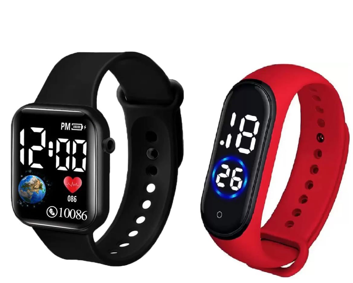 SELLORIA Brand a - Fashion New Kids Digital Date and Time Black Touch Band LED Watch for Stylish Kids Birthday Gift Digital Watch for Boys Girls and Kids | Pack of 2 (red) (B0CBSTCHRX) Amazon Price History, Amazon Price Tracker