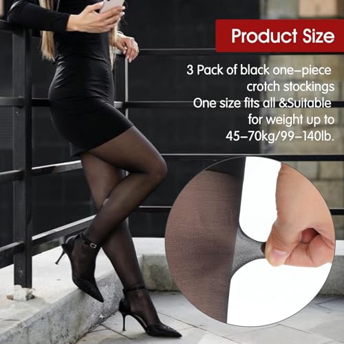 Image of Abeillo 3 Pairs Black Sheer Tights for Women, 20D High Waist Control Top Pantyhose Nylon Stockings with Reinforced Toes