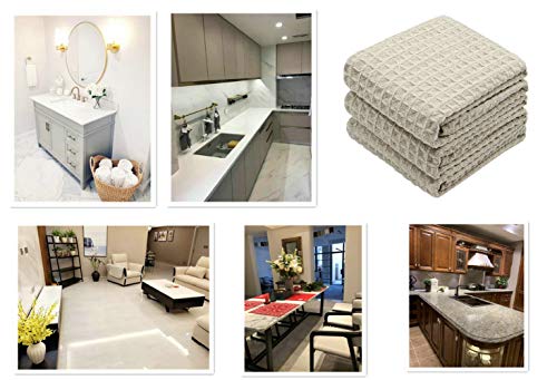 Verasong Waffle Weave Kitchen Towels Thick Microfiber Dish Drying Towels Absorbent Tea Towels Hand Towel Lint Free 16Inch X 24Inch 3 Pack Khaki #TOP6