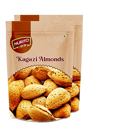 Image of Nurito Kagazi Badam 500 Grams (250 Grams X 2) - Thin Shell Almonds | Packed with Protein, Fiber, and Vitamins | Badam with shell - Easy to Crack, Supports Brain Health and Boosts Energy - Great Snack Option for Office, School, or Fitness Enthusiasts