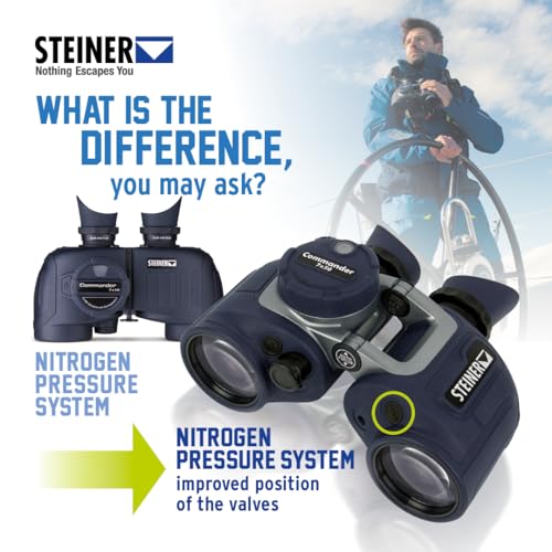 Image of Steiner Optics Commander 7x50 Marine Binoculars with Integrated HD-Stabilized Compass - Professional Waterproof Boating Optics with Sports-Auto-Focus - German Qaulity and Heritage Warranty. | 7x50 Marine Binos with HD-Stabilized Integrated Compass, Sports Auto-Focus, Waterproof to 10m, Includes Swim Strap and Pouch
