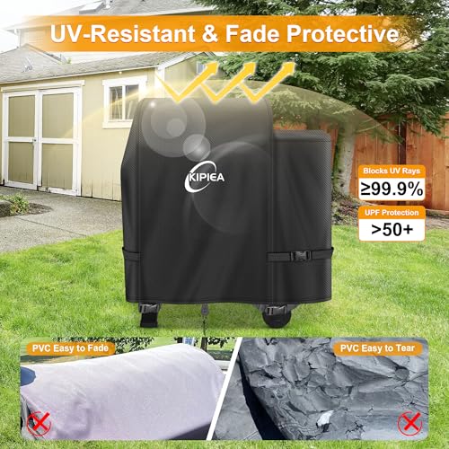 Image of Kipiea 600D Heavy Duty Pellet Grill Cover for Weber Searwood 600 & Smoque, Waterproof Wood Pellet Smoker Cover with Windproof Buckles, UV Resistant, No Tear, No Fading