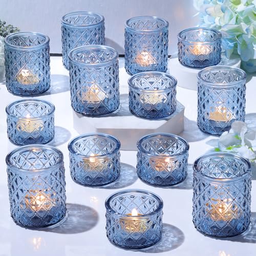 36 Pack Blue Tealight Candle Holders Blue Votive Candle Holders for Table Centerpieces Glass Candle Holders for Wedding Baby Shower Party & Bridal Shower and Home Decor