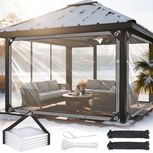 Clear Tarps Heavy Duty Waterproof 10x16ft Clear Tarp with Grommets and Reinforced Edges 14Mil Thickened Tear Resistant Clear Vinyl Plastic Tarp for Outdoor Patio Chicken Coop Greenhouse Plant