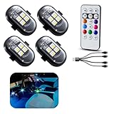 VANKUB Upgraded 4PCS Wireless LED Lights for car with Remote, Rechargeable Waterproof 8-Color Interior Car Light, Mini LED Strobe Lights for Vehicle Drone Motorcycle Bike